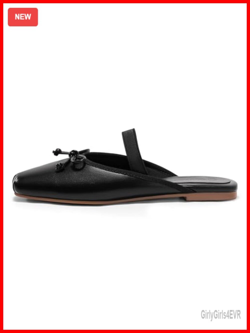 Coutgo Womens Ballet Flats Mules Bow Square Toe Slip On Slides Work Office